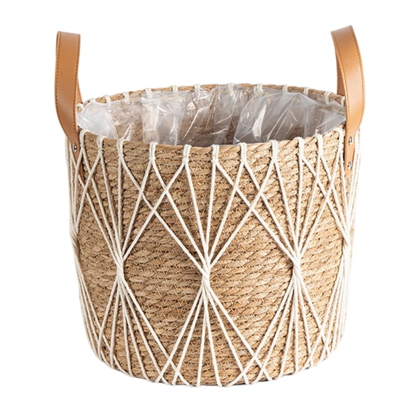 Macetero Tejido, Cesta Organizadora, Adorno, Maceta Para Almacenamiento De Picnic, Líneas Blancas Interiores