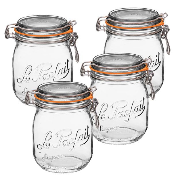 Frascos para conservas Le Parfait Super, vidrio transparente, 750 ml/24 oz, paquete de 4