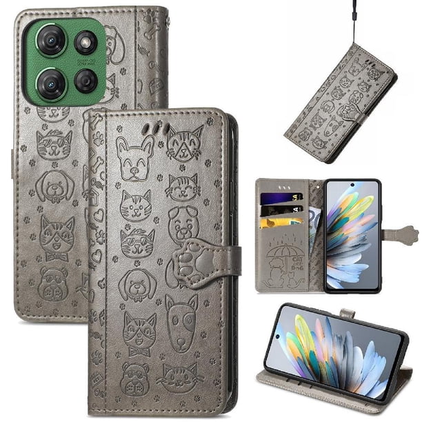 Funda Cartera FOXDOCK para Motorola Moto G Power 2025 , Flip PU con Relieve de Gatos y Perros, Tarjetero y Soporte