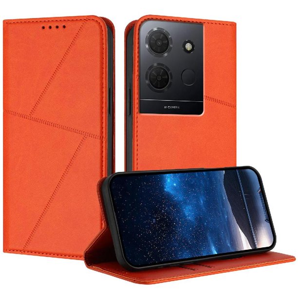 Funda Cartera Magnética para TCL 503 Protección Antichoque con Ranuras Naranja