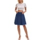 thumbnail image 2 of INSPIRE CHIC Falda de Mezclilla para Mujer Regreso a Clases Cintura Alta Línea A Dobladillo Crudo Falda de Jean Azul Oscuro 2XL, 2 of 6