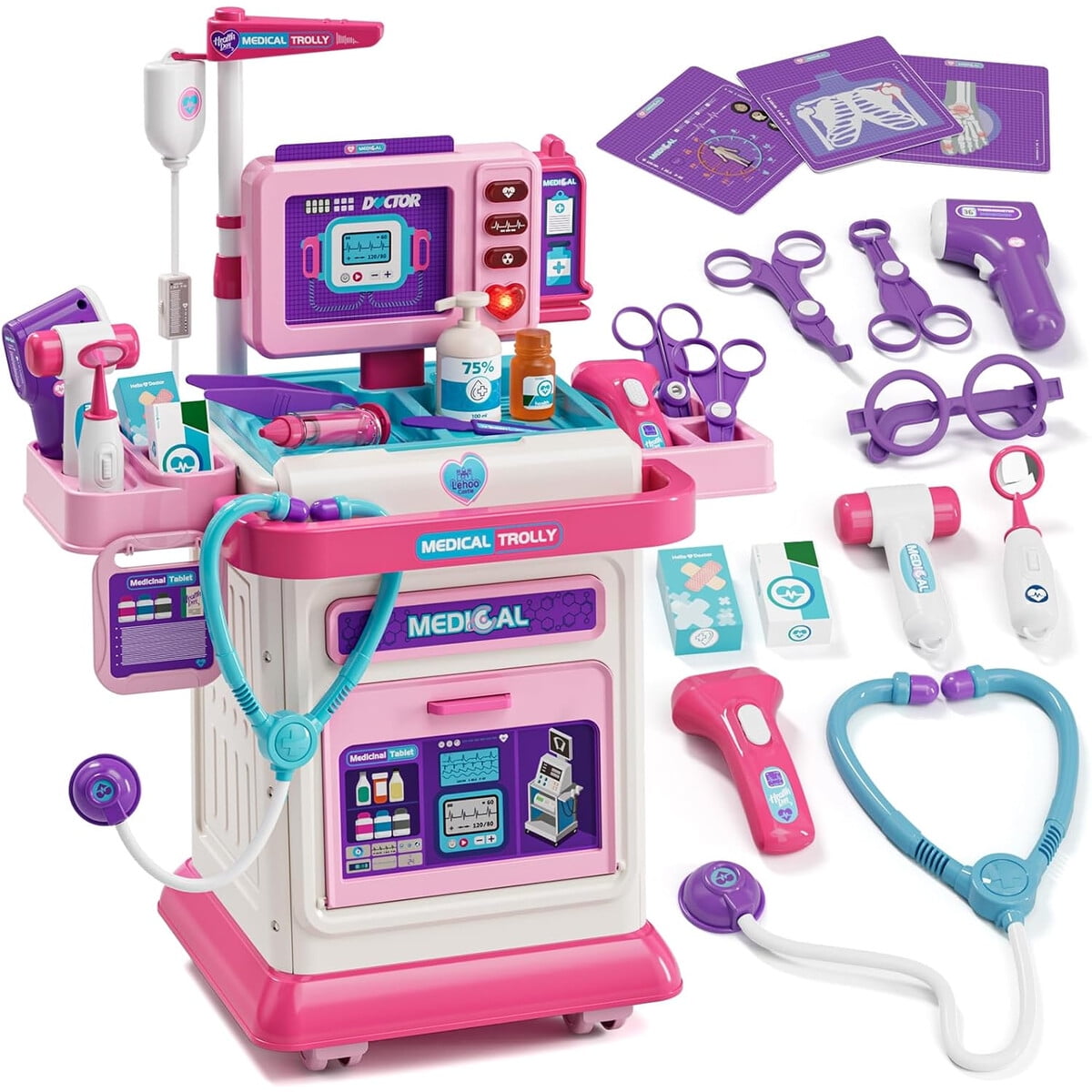 Lehoo - Carro Médico Castle Kit Doctor 35 Piezas Rosado