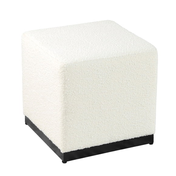 Puf Benzara Lev cuadrado, cubo, silueta blanca bouclé