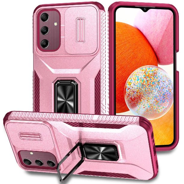 Funda Armada para Samsung Galaxy A15 5G con Tapa Deslizante y Soporte Magnético Giratorio Rosa