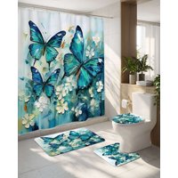 Mylhogar - Juego 5 Piezas Con Cortina De Baño De Tela Poliéster Y Forro De Ducha De Plástico