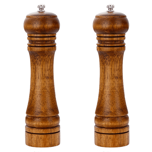 Juego de 2 molinillos de sal y pimienta de madera con núcleo de cerámica.