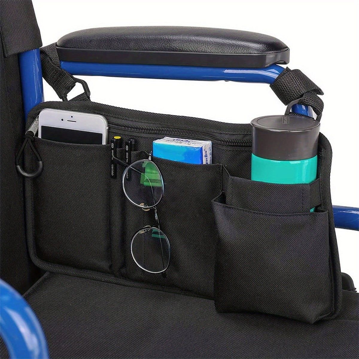 Xusx111 - Bolsa Lateral Para Silla De Ruedas Con Soporte De Taza, Bolsa De Reposabrazos Para Silla De Ruedas Accesorios Para Walker, Rollator, Sillas De Ruedas Eléctricas De Scooter, Regalo Ideal Para