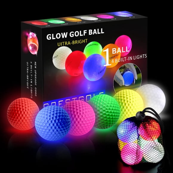 Pelotas de golf Glow Crestgolf, 4 luces integradas, iluminación de 300 horas