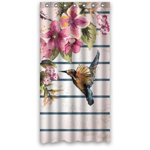 Pinghai - Cortina De Ducha Pequeña Retro Con Diseño De Colibrí, Mariposa, Flores Y Rayas, Juego De Cortina De Baño Con Ganchos, Tamaño 36 X 72 Pulgadas