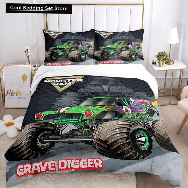 Cartoon Monster Truck All Season Duvet Cover Comforter Bedding sets Soft Quilt Cover and Pillowcases Single/Double/Queen/King 3-Piece Bedding Set (1 Duvet Cover + 2 Pillow Shams) B