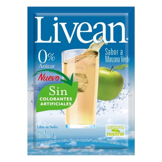 Jugo En Polvo Libre De Azúcar Manzana Verde 7g Sobre 1 Un Livean