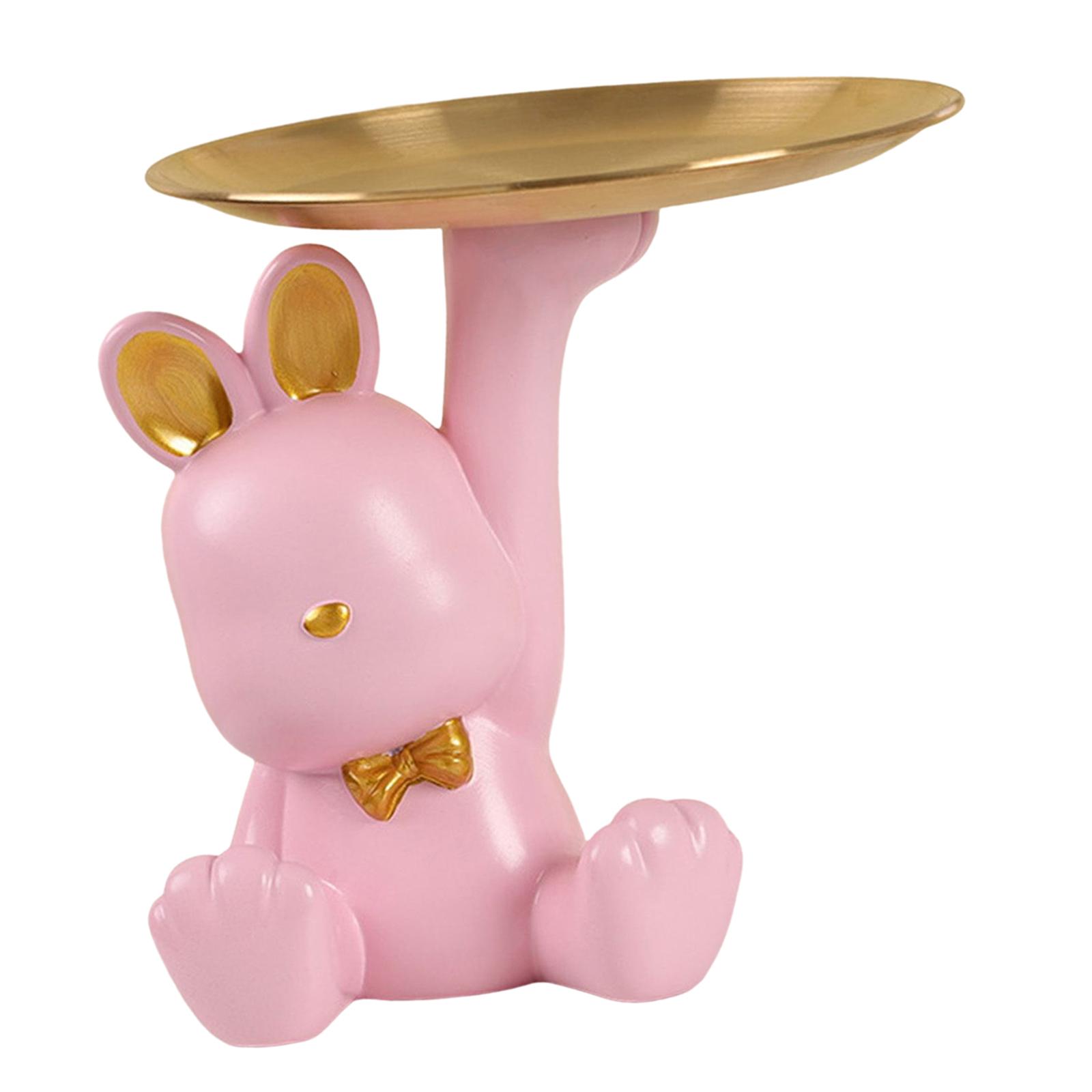 Magideal - Figuritas De Conejo Escultura Decoración Joyería Baratijas Bandeja De Servir Adorno De Animales Artesanías Modernas Para Escritorio Inauguración De La Rosado