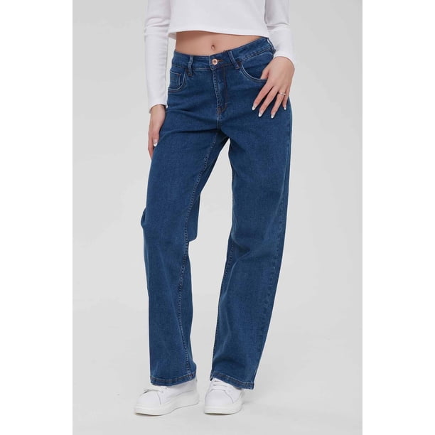 Jeans Mujer Wide Leg Wide Leg Azul