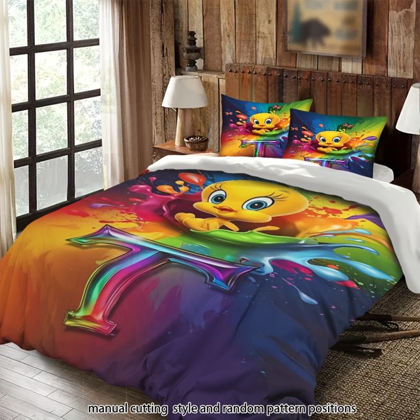 Bedding Warner Bros Looney Tunes Splatter Ink Colorful Bird Pattern Theme Suitable for All Seasons Machine Washable Includes Pillowcases Suitable for Bedrooms G