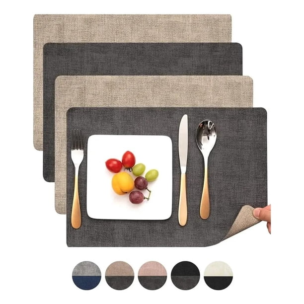 Set 4 Individuales Ecocuero Impermeables Antimanchas Reversibles Blanco con negro