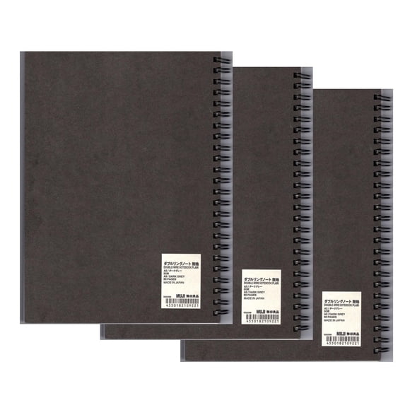 Cuaderno MUJI de doble anillo, tamaño A5, sin rayas, 80 hojas, paquete de 3