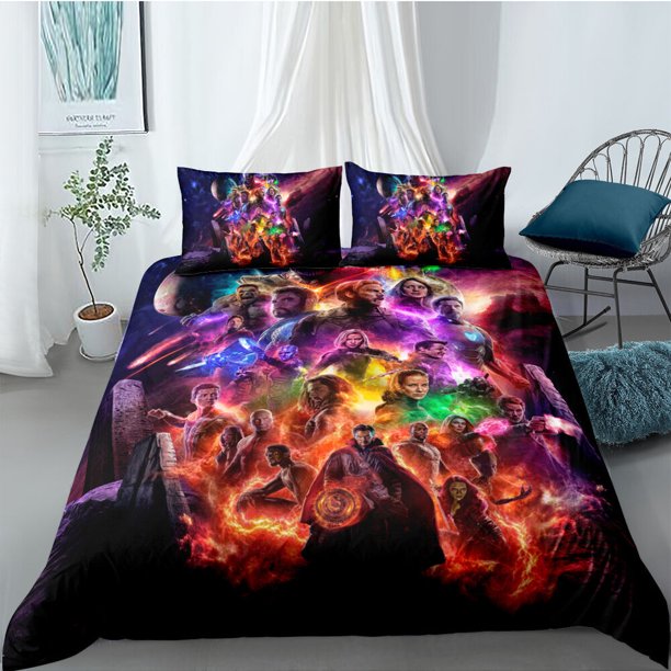 Marvel Avengers Quilt Duvet Duna Cover Set Queen Bedding Set Gift3-Piece Bedding Set (1 Duvet Cover + 2 Pillow Shams)