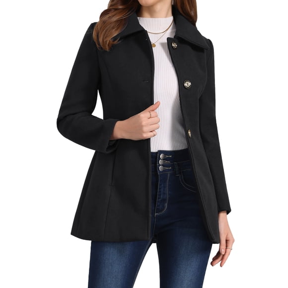 INSPIRE CHIC Abrigo de Invierno para Mujer con Cuello Abatible y Botonadura Simple con Bolsillos S Negro