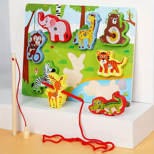 Infant And Young Children Fishing Toys Rope Puzzle Puzzle Early Education Baby Beaded Toy Farm Animal Transport Puzzle Three-in-one