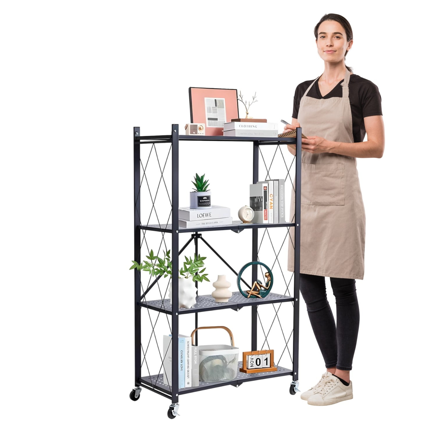 Prochef - Estante Plegable De Acero Con Ruedas. 4 Bandejas