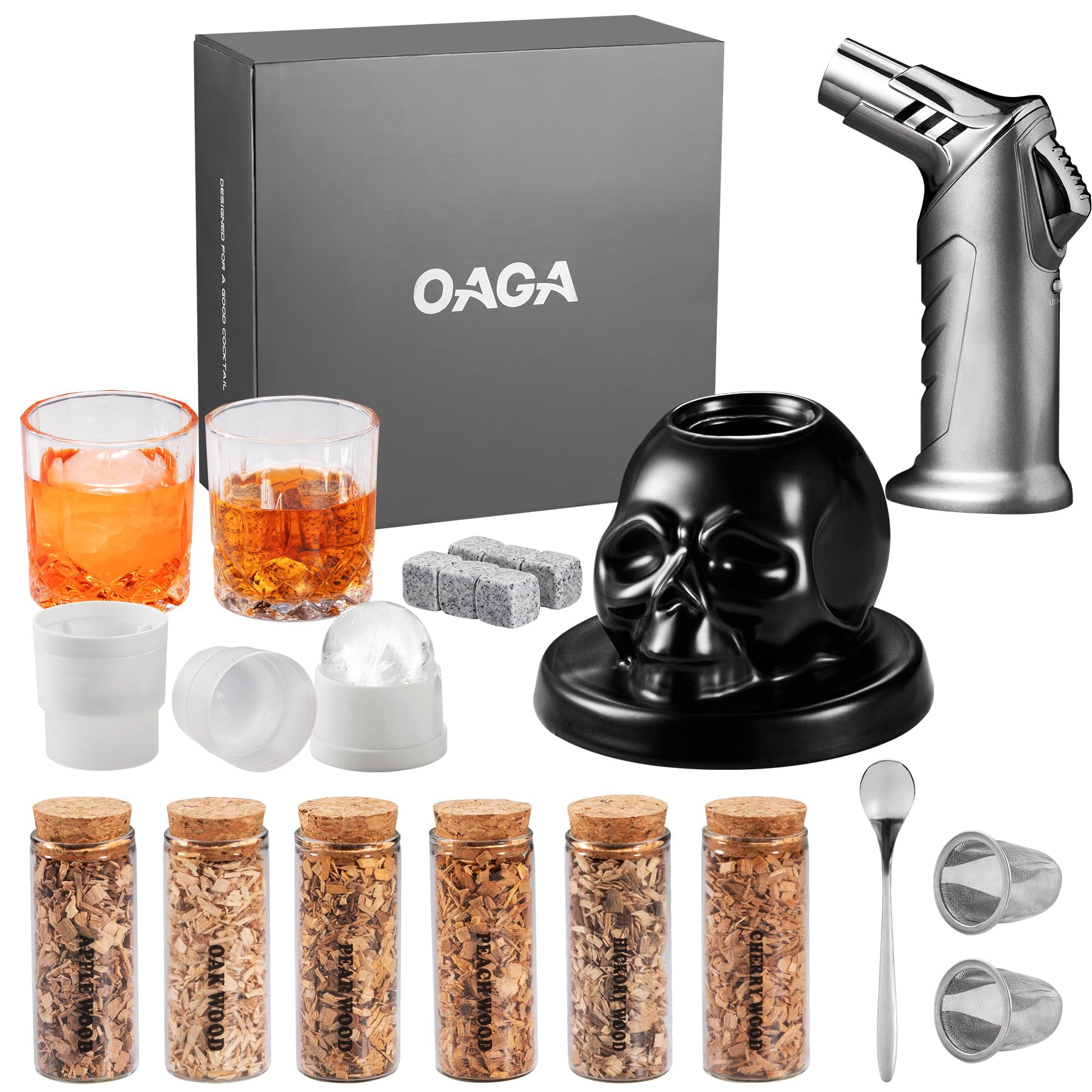 Kit Para Ahumar Cócteles Oaga Whisky Con Antorcha, 21 Juegos De 6 Sabores