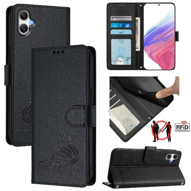 Funda tipo cartera FOXDOCK para Samsung Galaxy A06 4G con soporte, ranuras, RFID, diseño de gato