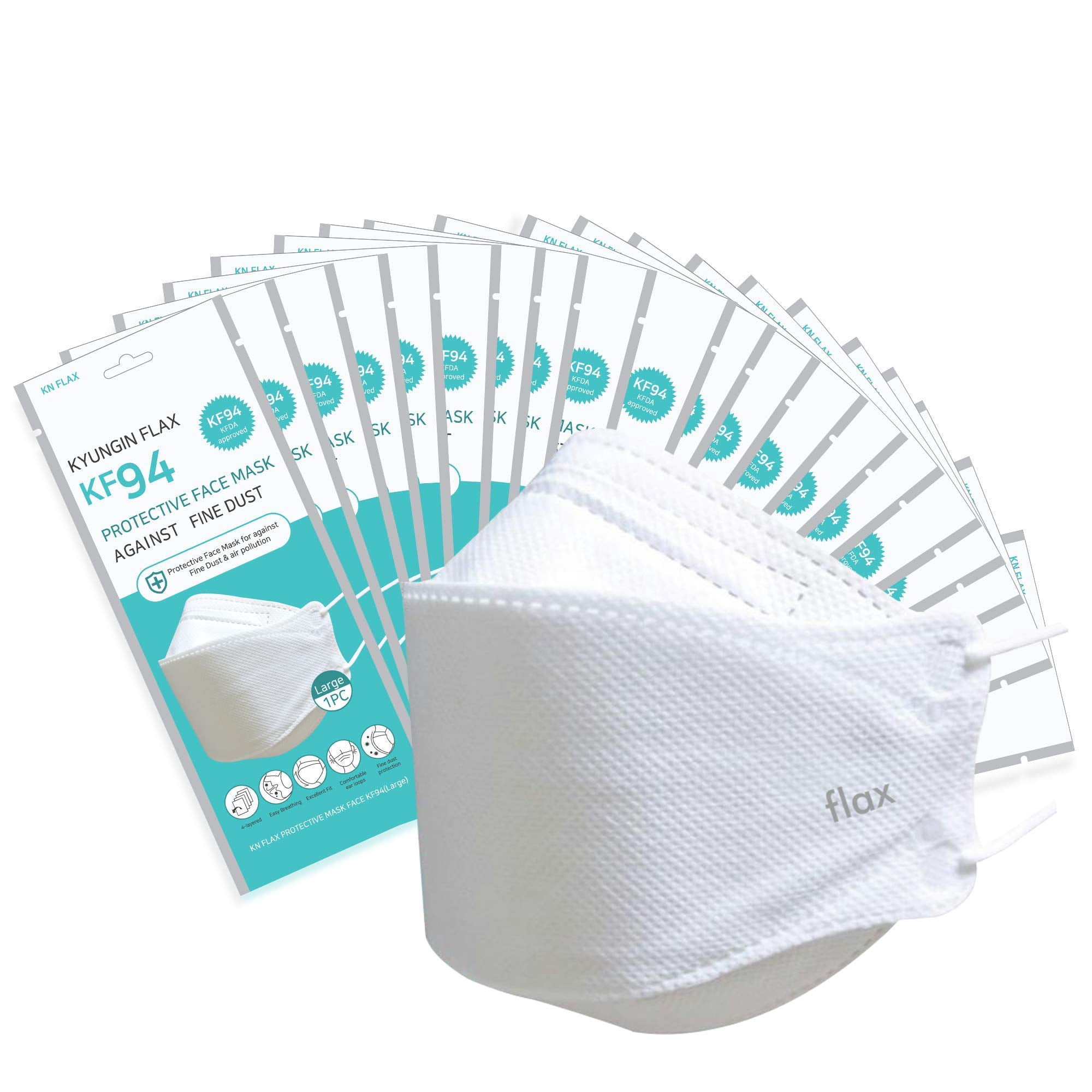 [20 Paquetes] Mascarilla Facial Kn Flax Premium Certificada Kf-94 Blanca
