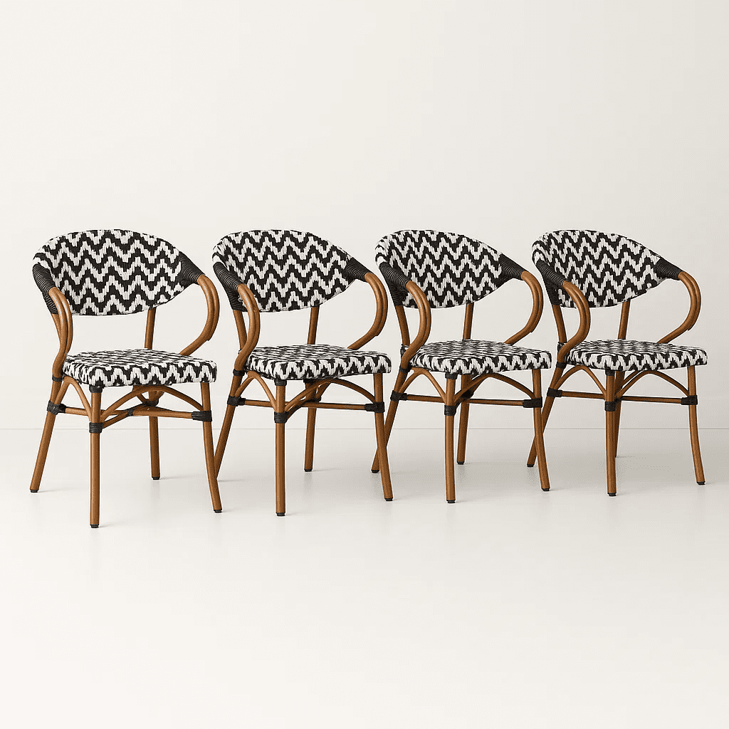 Klik Muebles - Pack De 4 Sillas Bistro Parisina Textileno Enrejado Con Reposabrazos - Blanca Con Negro