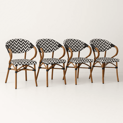 Klik Muebles - Pack De 4 Sillas Bistro Parisina Textileno Enrejado Con Reposabrazos - Blanca Con Negro