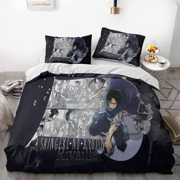 Att-ack on Gi-ant Eren L-evi Ani-me Soft 3D Pri-nted Du-vet Cover -Bedd-ing Set with Co-mforte-r Cover-