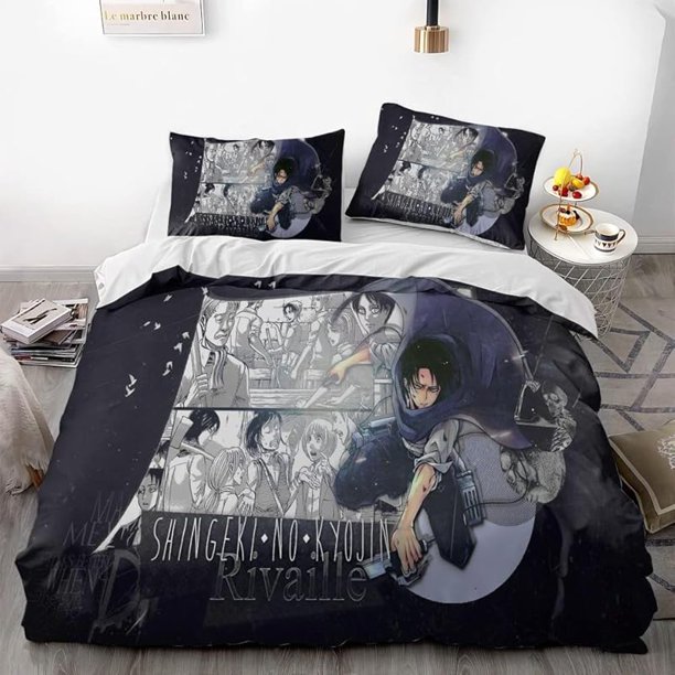 Att-ack on Gi-ant Eren L-evi Ani-me Soft 3D Pri-nted Du-vet Cover -Bedd-ing Set with Co-mforte-r Cover-