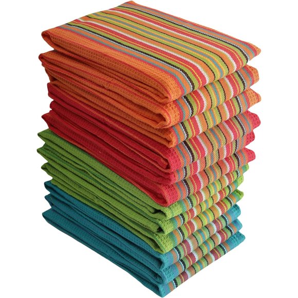 DG Collections Salsa Stripe Kitchen Dish Towels, 100% Cotton