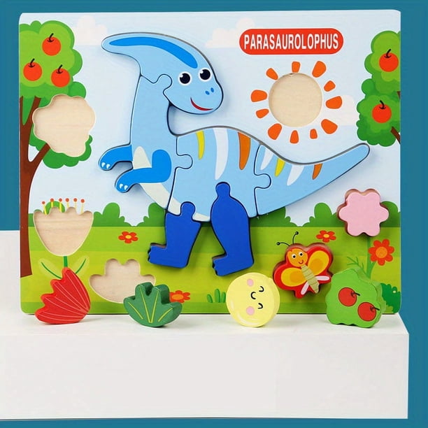 Children's Building Blocks, Wooden Three-dimensional 3D Cartoon Buckle Puzzle, Scene Puzzle Board, Children's Educational Early Education Toys, Wooden