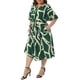 thumbnail image 4 of Vestido de talla grande para mujer Agnes Orinda con estampado, cuello con muesca, manga corta, nudo de lazo, casual, de negocios, línea A, midi, con bolsillos, 3X verde oscuro, 4 of 6
