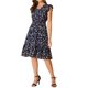 thumbnail image 2 of Vestido Floral de Mujer INSPIRE CHIC con Mangas con Volantes, Escote en V, Fruncido, Volantes, Vestidos Casuales Azul Marino S, 2 of 6