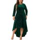 thumbnail image 1 of Vestidos formales de talla grande para mujer de Agnes Orinda, mangas 3/4, sirena, bajo alto-bajo, maxi, terciopelo, vestido de invitada de boda, 1X verde oscuro, 1 of 8