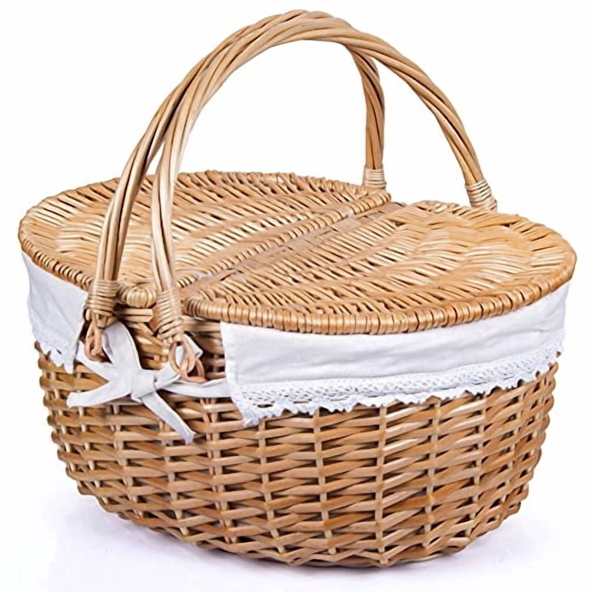 Cesta De Picnic Rurality De Mimbre Con Tapa Y Asa, 40 X 32 X 18 Cm