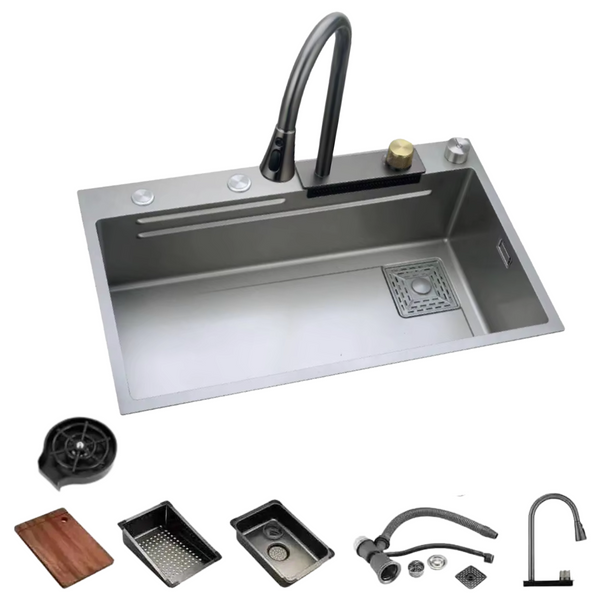 Estilodomus - Lavaplatos Empotrado 75×45 Acero Inoxidable Llave De Cascada Gris