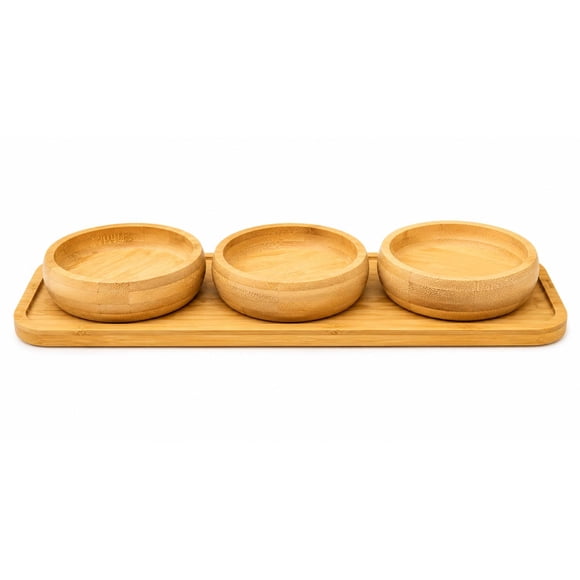 Set 3 Cuencos Platos Bowl De Bambu Con Base Cocina Hogar Blanco