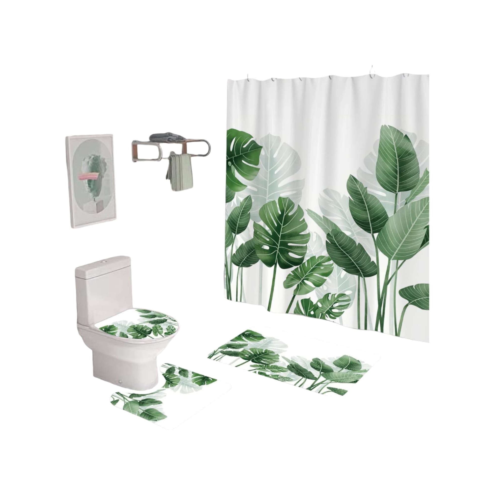 Mylhogar - Set De Baño 5 Piezas Cortina Mas Alfombras Mas Forro De Ducha