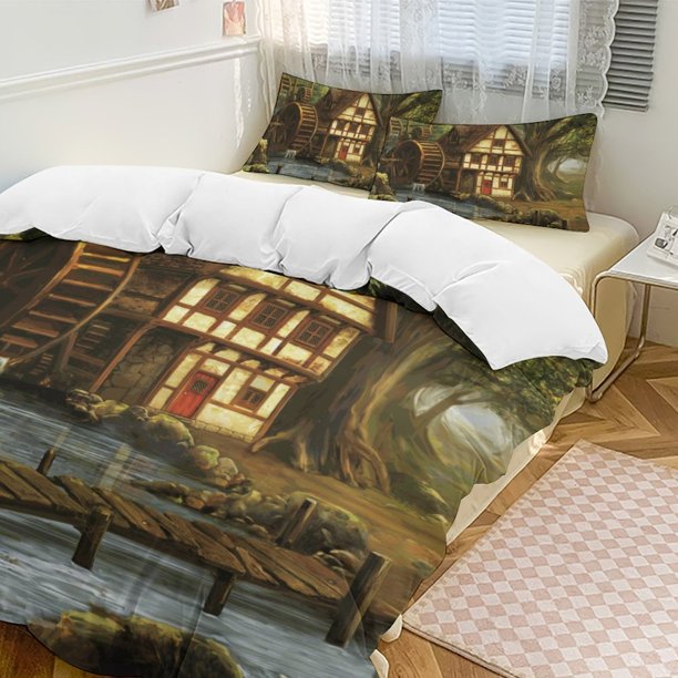 Oil Painting Style 3-Piece Twin Bed Set - Includes 1 Single Comforter And 2 Pillowcases Bedding - Fade Resistant Microfiber - Oil Painting Style