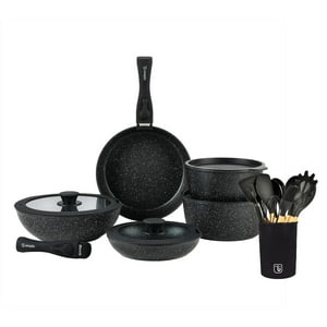 Batería De Cocina Oxford + Set 12 Utensilios Negro Simplit Negro