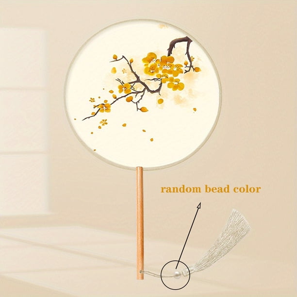 1pc, Long-handled Round Silk Cloth Fan Chinese Wind Hand Fan Chinese Ancient Wind Translucent Silk Group Fan Hanfu Cheongsam Dress Up Accessories