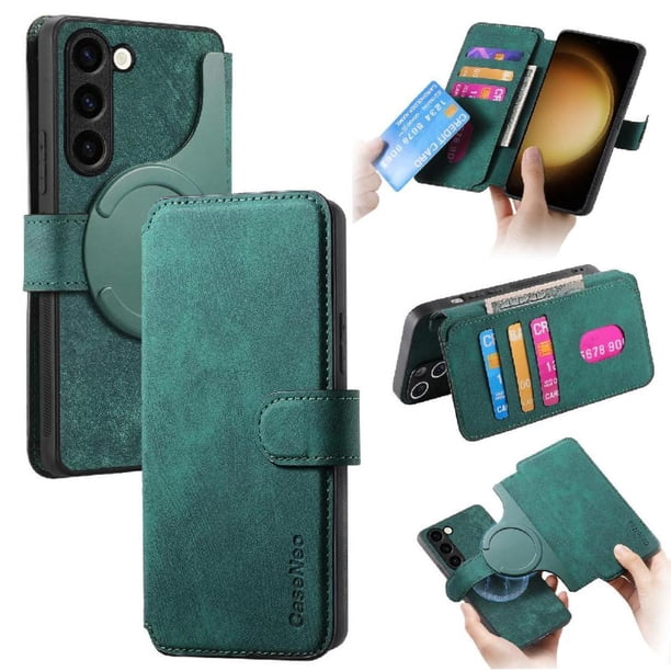 Funda Billetera Magnética para Samsung Galaxy S23 Soporte Tarjetas Desmontable Verde