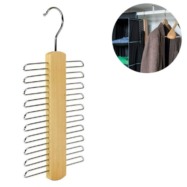 Percha de madera para corbatas y cinturones, soporte giratorio para corbatas, organizador central y estante de almacenamiento con acabado antideslizante, 20 ganchos