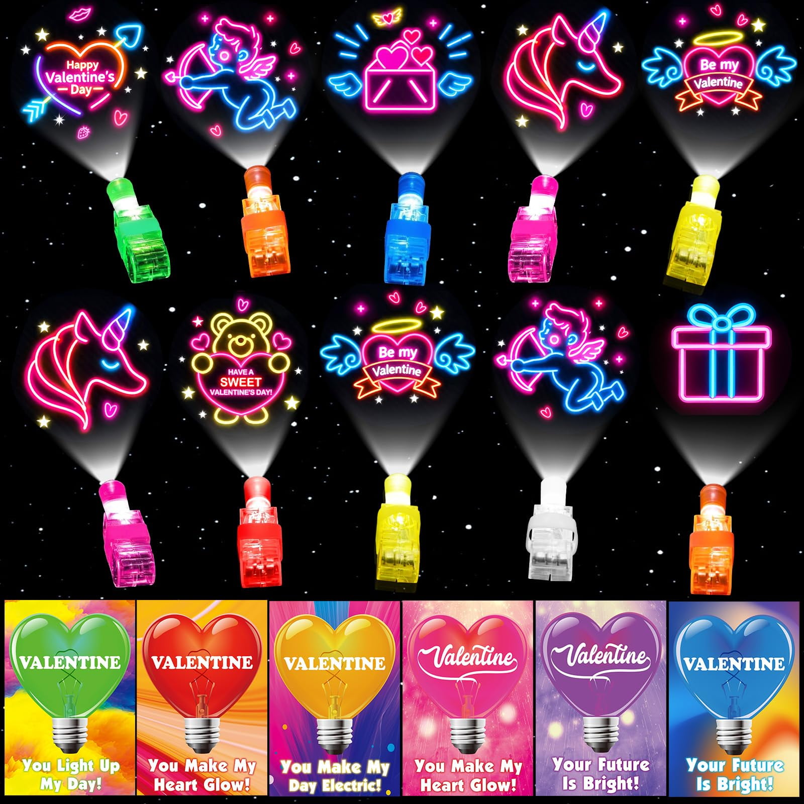 Luces Led De San Valentín Pionjoy, Paquete De 28 Con Tarjetas Para Niños