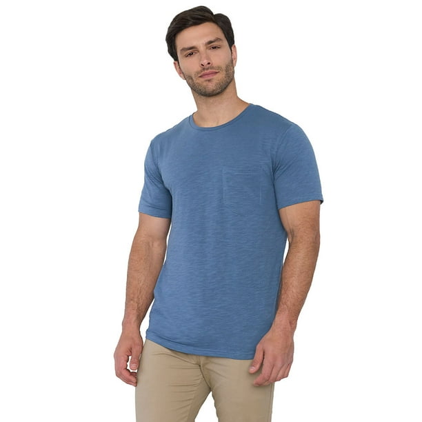 Polera Hombre Slub Bolsillo Celeste Corona