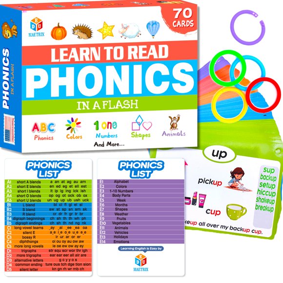 Juego de tarjetas didácticas fonéticas EDUMAETRIX de 70 piezas para niños