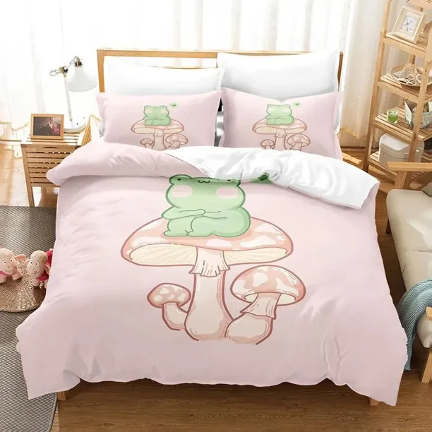 Kawaii Cotton Adult Boys Bedroom Anime Frog Mushroom Duvet Cover Set Single Twin Full Queen King Size New Duvet Cover Bed Set