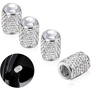 Veat00L - Tapones De Válvula De Vástago De Neumático, Tapas De Vidrio Para Neumáticos Brillantes Con Diamantes De Imitación Universales, A Prueba De Polvo, Para Automóvil, Suv, Motocicleta, Bicicleta, Camión